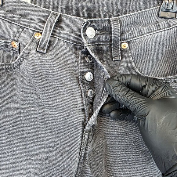 Levi's 501 Jeans Womens 25x30 Gray Black Button Fly High Rise Straight Denim - Picture 2 of 15